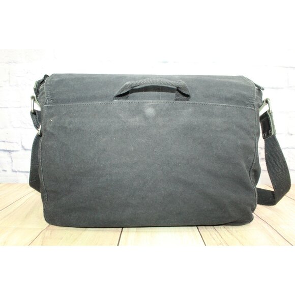 LL Bean Unisex Heritage Waxed Canvas Messenger Bag Black - Picture 4 of 15